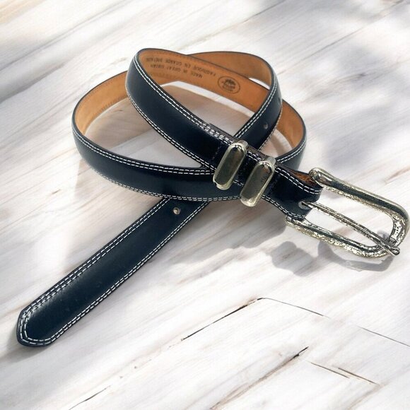 Laura Ashley Leather Belt With Silver Buckle & Double Loops 34" Size Large - Picture 1 of 7